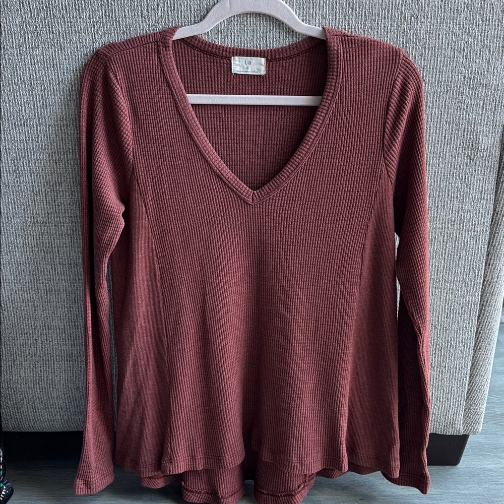 Women’s Waffle knit long sleeve top in rust